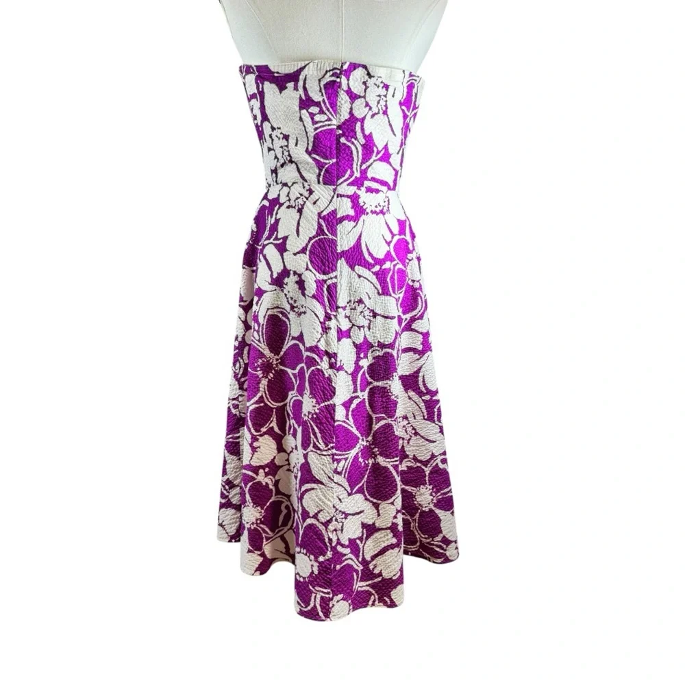J.Crew Strapless Floral Matelassé Fit & Flare Dress - Purple & White Size 6 - Picture 3 of 10